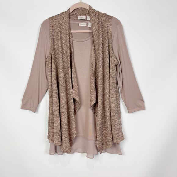 LOGO by Lori Goldstein Womens Sweater Knit Vest Knit Top Set XS Mauve Brown - Picture 2 of 5